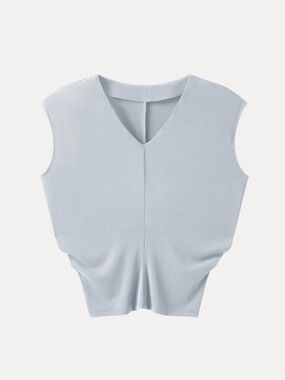 NWT Sandwashed V-neck Cap Sleeve Top in Smoke Blue